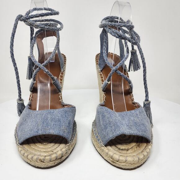 Joie Phyllis Espadrille Wedge Sandal Women EU40/US9.5 Blue Denim Tassel Wrap - Picture 5 of 12